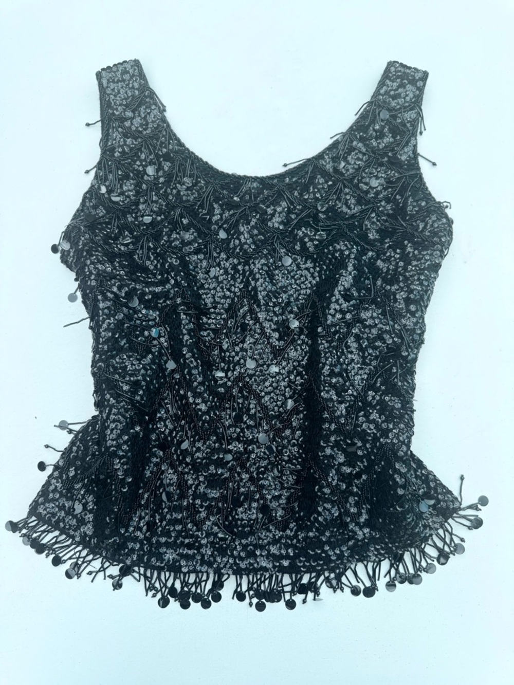 Vintage Beaded Black Sleeveless Evening Top , Size S